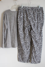 Croft & Barrow Gray & Black Leopard Print Fleece Pajama Set | L