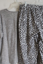 Croft & Barrow Gray & Black Leopard Print Fleece Pajama Set | L
