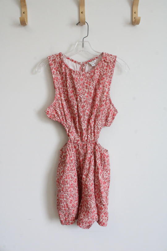 NEW American Eagle Pink & Cream Floral Cut-Out Side Romper | S