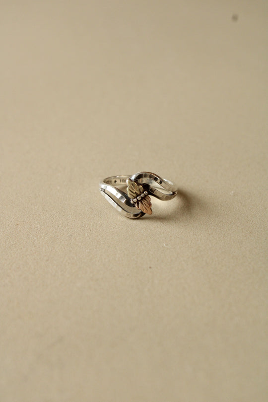 Hammered Sterling Silver 10K Yellow & Rose Gold Leaf Design Ring | Size 8