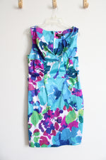 S.L. Fashions Blue Purple & Green Floral Sheath Dress | 14