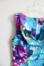 S.L. Fashions Blue Purple & Green Floral Sheath Dress | 14