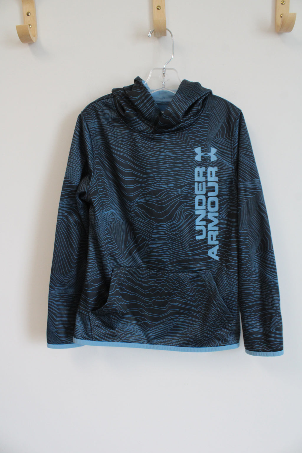 Under Armour Black Blue Patterned Logo ColdGear Hoodie | Youth SM (7/8)