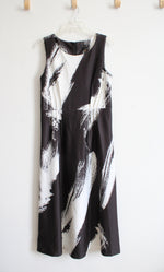 NEW Donna Karan Black & White Brush Stroke A-Line Midi Dress | 10