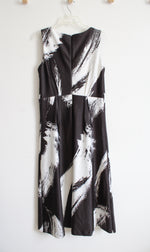 NEW Donna Karan Black & White Brush Stroke A-Line Midi Dress | 10