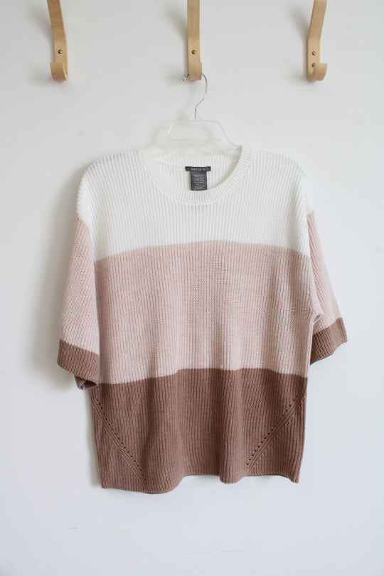 Matty M White Beige & Brown Color Blocked Sweater Top | L