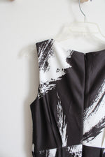 NEW Donna Karan Black & White Brush Stroke A-Line Midi Dress | 10