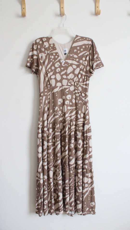 NEW Cabi Brown & Tan Patterned Open Back Tiered Maxi Dress | M