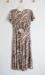 NEW Cabi Brown & Tan Patterned Open Back Tiered Maxi Dress | M