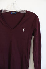 Ralph Lauren Polo Maroon V-Neck Long Sleeved Shirt | S