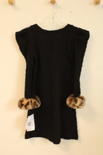 NEW Bonnie Jean Black with Cheetah Fur and Pop Shoulder Sweater Dress | 8