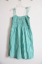 A New Day Teal Striped Ruched Cotton Dress | L