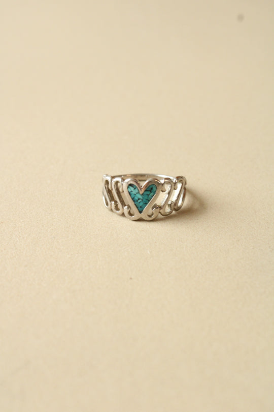 Turquoise Heart Sterling Silver Ring | Size 9