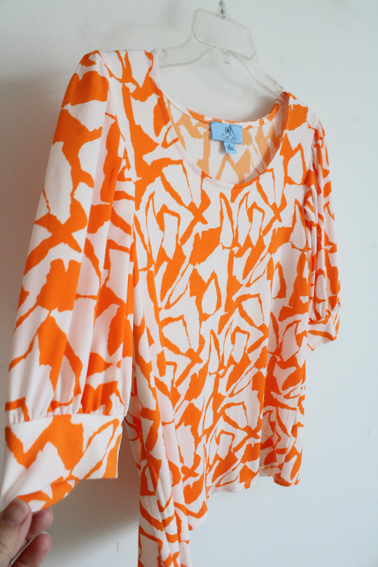 Cece Orange & White Patterned Top | M
