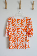 Cece Orange & White Patterned Top | M