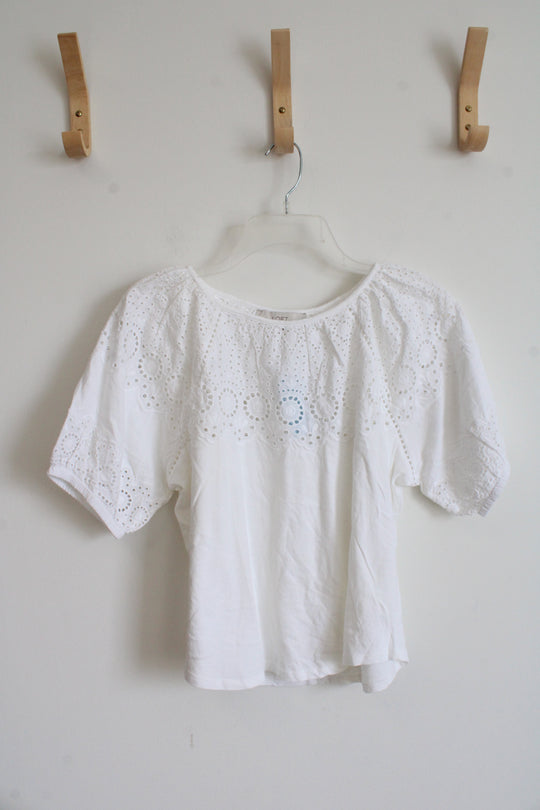 NEW LOFT White Eyelet Top | XS Petite