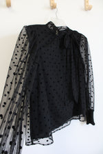 Maeve By Anthropologie Neck-Tie Black Tulle Polka Dot Top | S