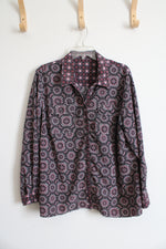 Black Pink & White Patterned Button Down Top | XXL