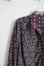 Black Pink & White Patterned Button Down Top | XXL