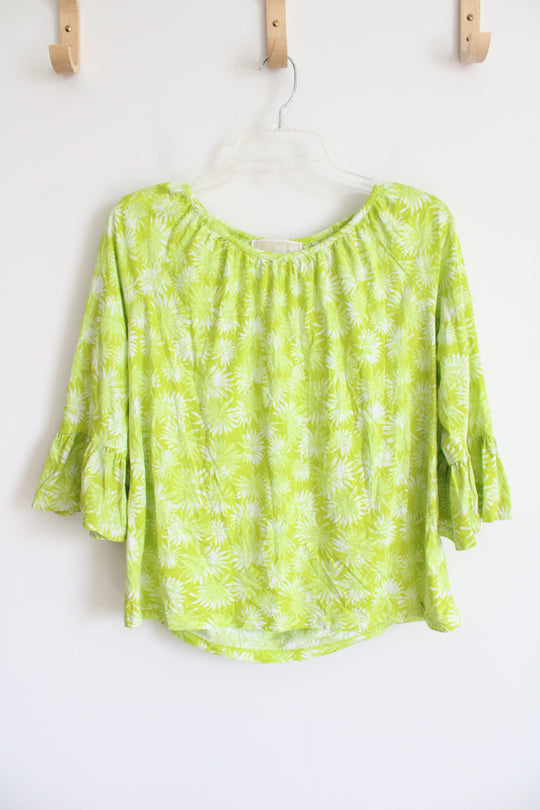 Michael Kors Lime Green Patterned Flare Sleeve Top | M