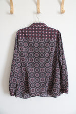 Black Pink & White Patterned Button Down Top | XXL