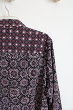 Black Pink & White Patterned Button Down Top | XXL