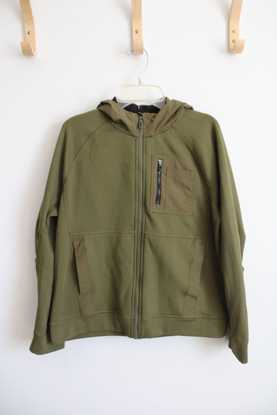 Athletic Works Green Fleece Lined Full Zip Jacket | Youth L (10/12) Husky