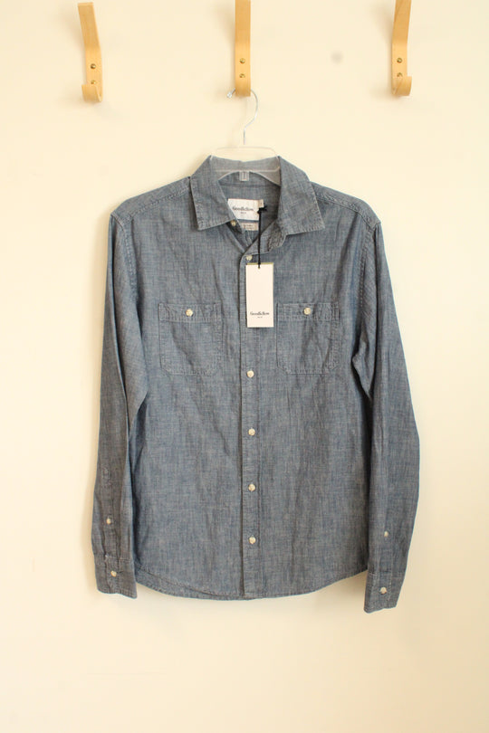 NEW Goodfellow &Co Blue Chambray Button-Down Shirt | S