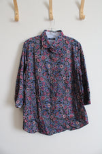 Chaps Blue & Pink Floral Button Down Top | XXL