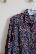 Chaps Blue & Pink Floral Button Down Top | XXL