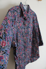 Chaps Blue & Pink Floral Button Down Top | XXL