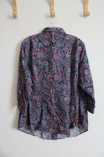 Chaps Blue & Pink Floral Button Down Top | XXL