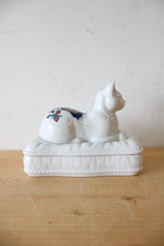Vintage Elizabeth Arden Porcelain Cat On A Pillow Trinket Dish