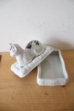 Vintage Elizabeth Arden Porcelain Cat On A Pillow Trinket Dish