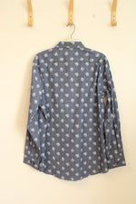 NEW Apartment 9 Slim Fit Blue Chambray with White Flowers Button-down Shirt | 34/35