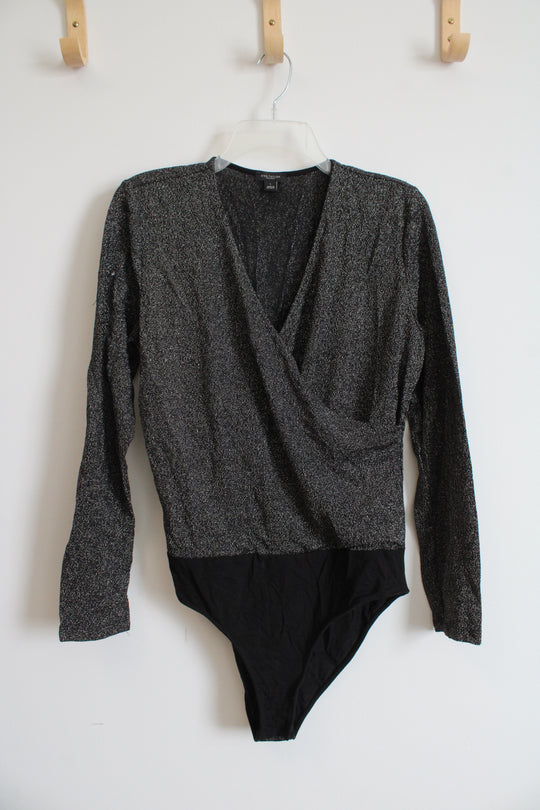 Ann Taylor Black Silver Metallic Bodysuit | L