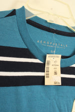 New Aeropostale Blue and Navy Striped Logo T-shirt | S