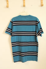New Aeropostale Blue and Navy Striped Logo T-shirt | S