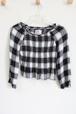Justice Black White Smocked Long Sleeved Top | 10