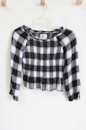 Justice Black White Smocked Long Sleeved Top | 10