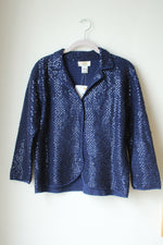 NEW Talbots Handknit Silk Blend Blue Sequined Cardigan | L
