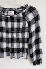 Justice Black White Smocked Long Sleeved Top | 10