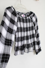 Justice Black White Smocked Long Sleeved Top | 10