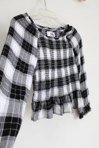 Justice Black White Smocked Long Sleeved Top | 10