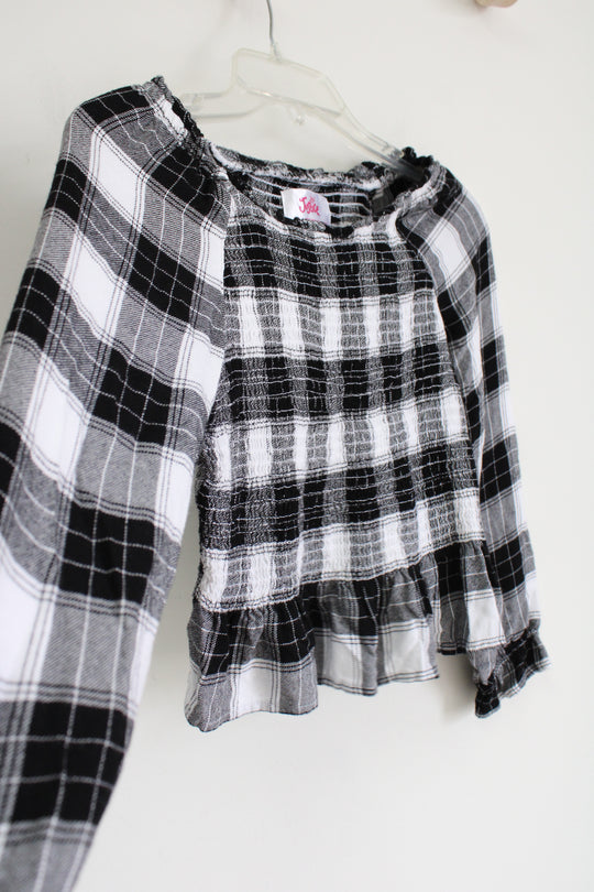 Justice Black White Smocked Long Sleeved Top | 10