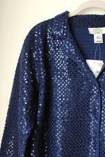 NEW Talbots Handknit Silk Blend Blue Sequined Cardigan | L