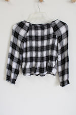 Justice Black White Smocked Long Sleeved Top | 10