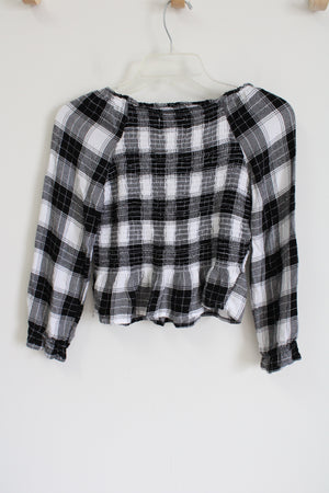 Justice Black White Smocked Long Sleeved Top | 10