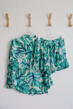 Blue Island Seafoam Green Blue & Cream Tropical Patterned Top & Shorts Set | M