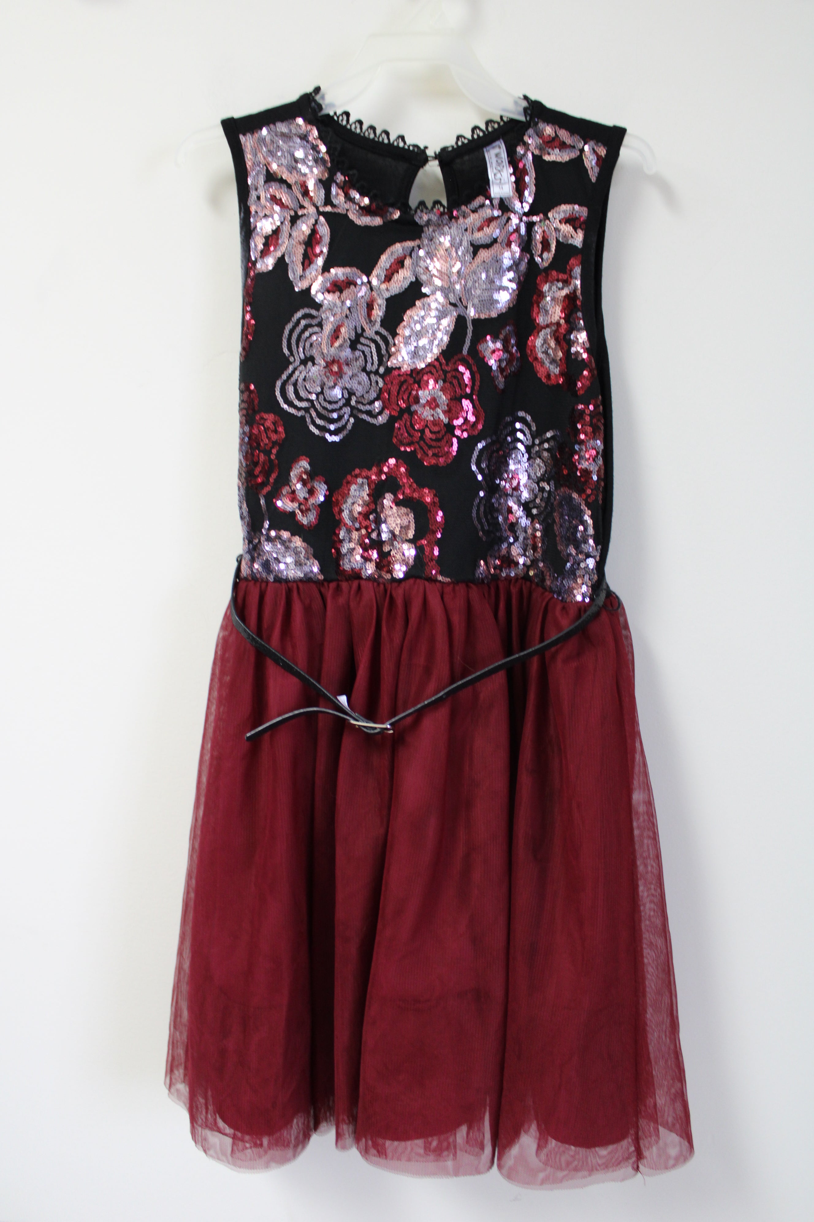 Knit Works Maroon Tulle Sequined Dress | 14